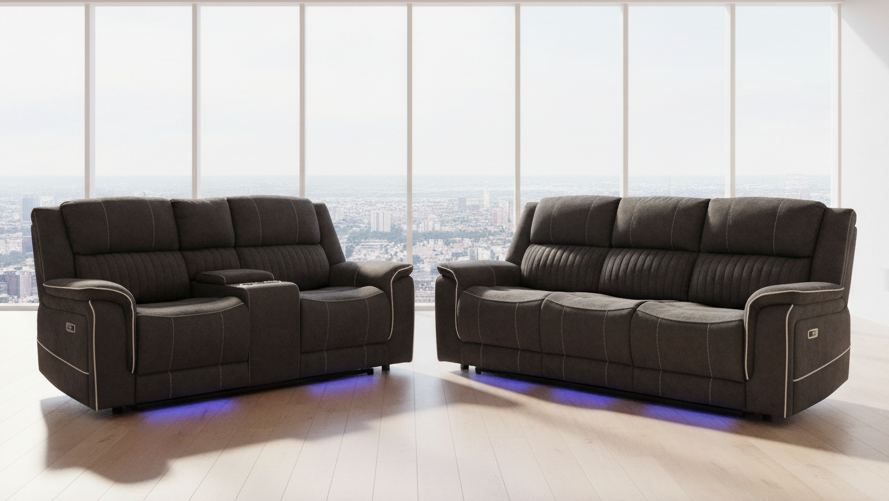 General Fabric Sofa, 3+2 Seater Recliner LED