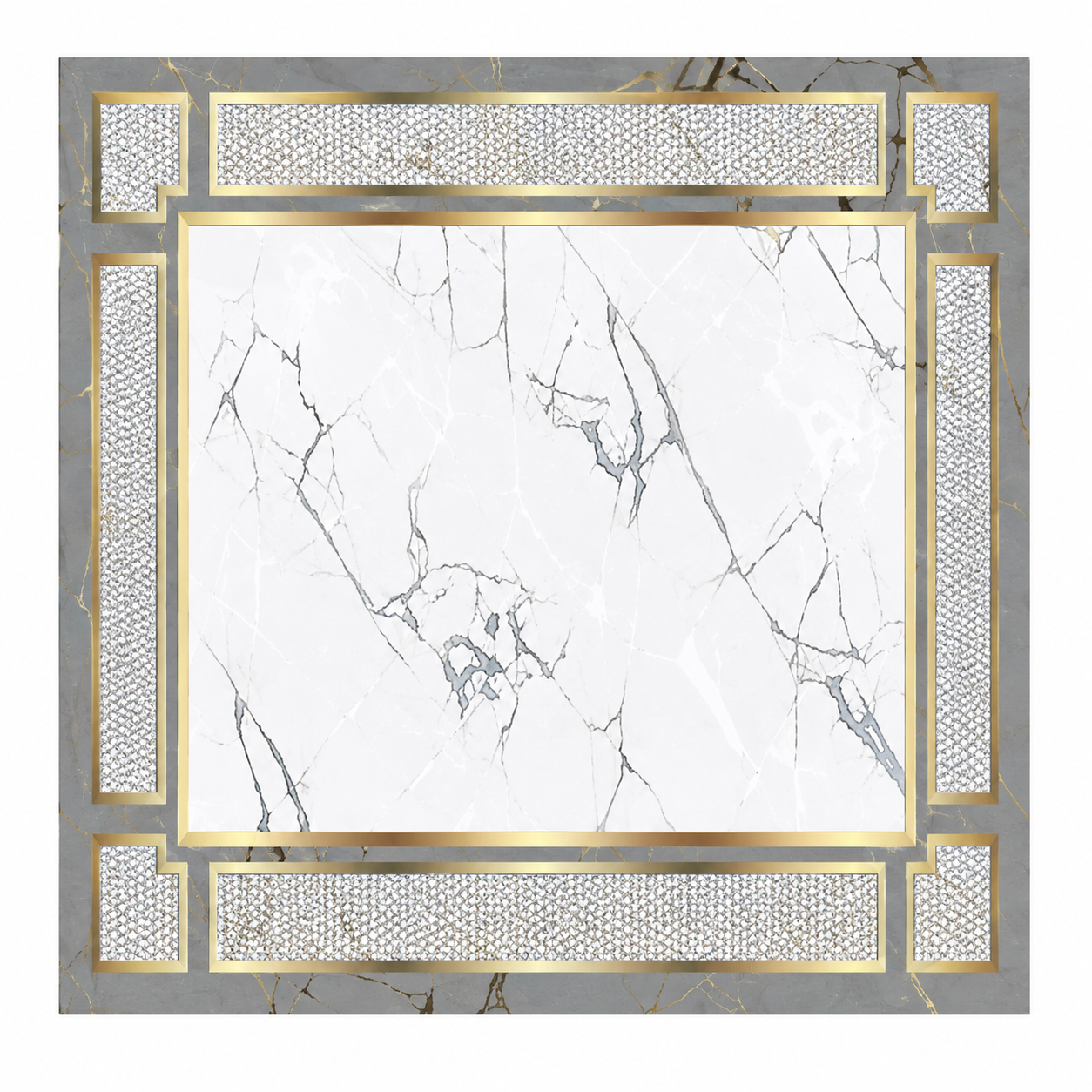 Gray Marble Crystal Border Rug 19964