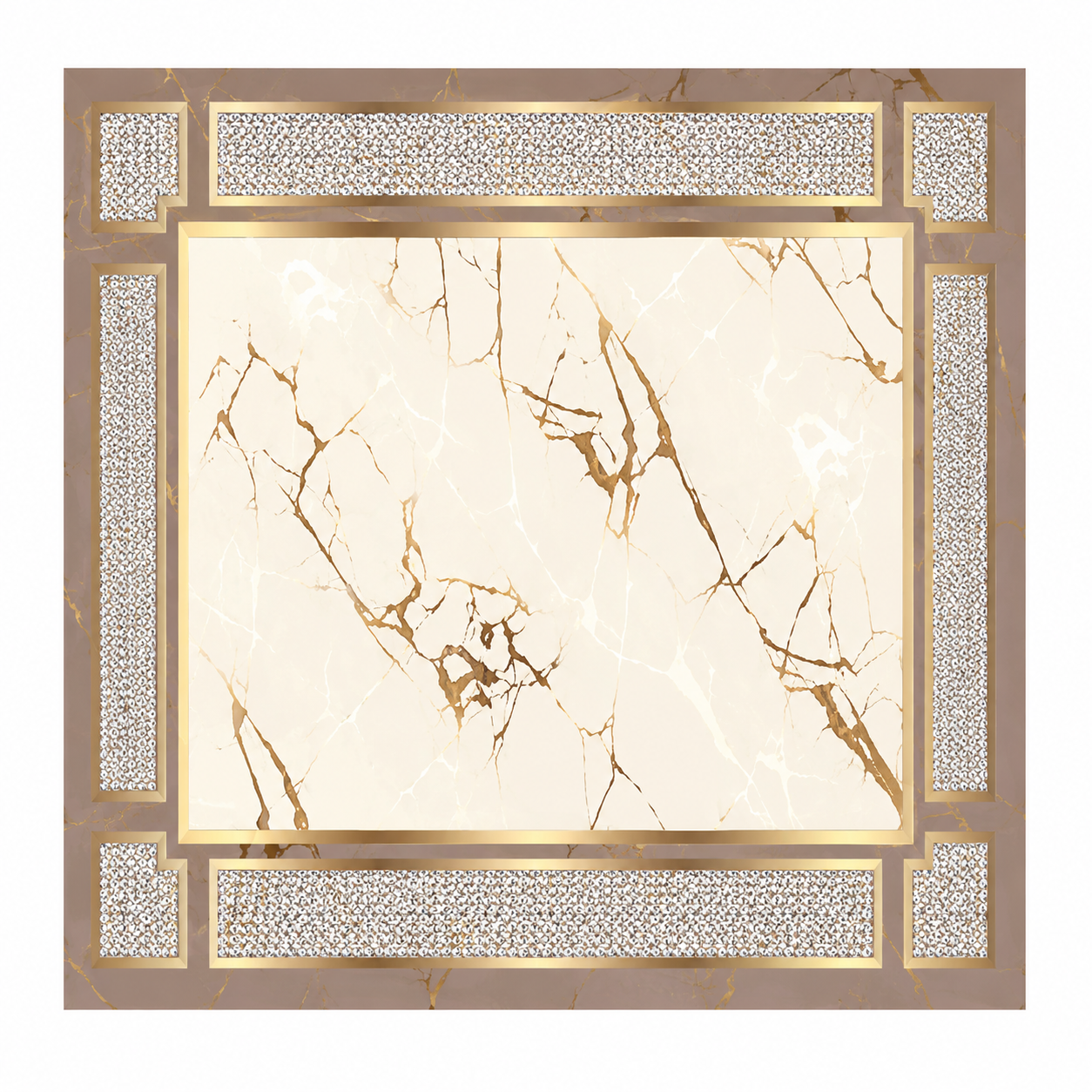 Ivory Marble Crystal Border Rug  10pcs 19963
