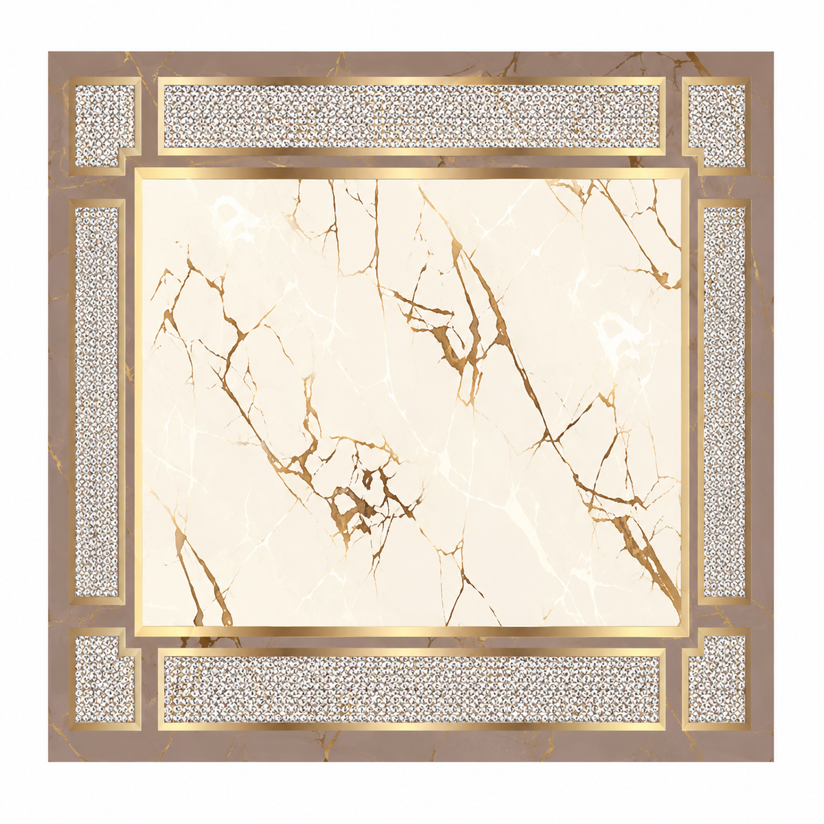 Ivory Marble Crystal Border Rug  10pcs 19963
