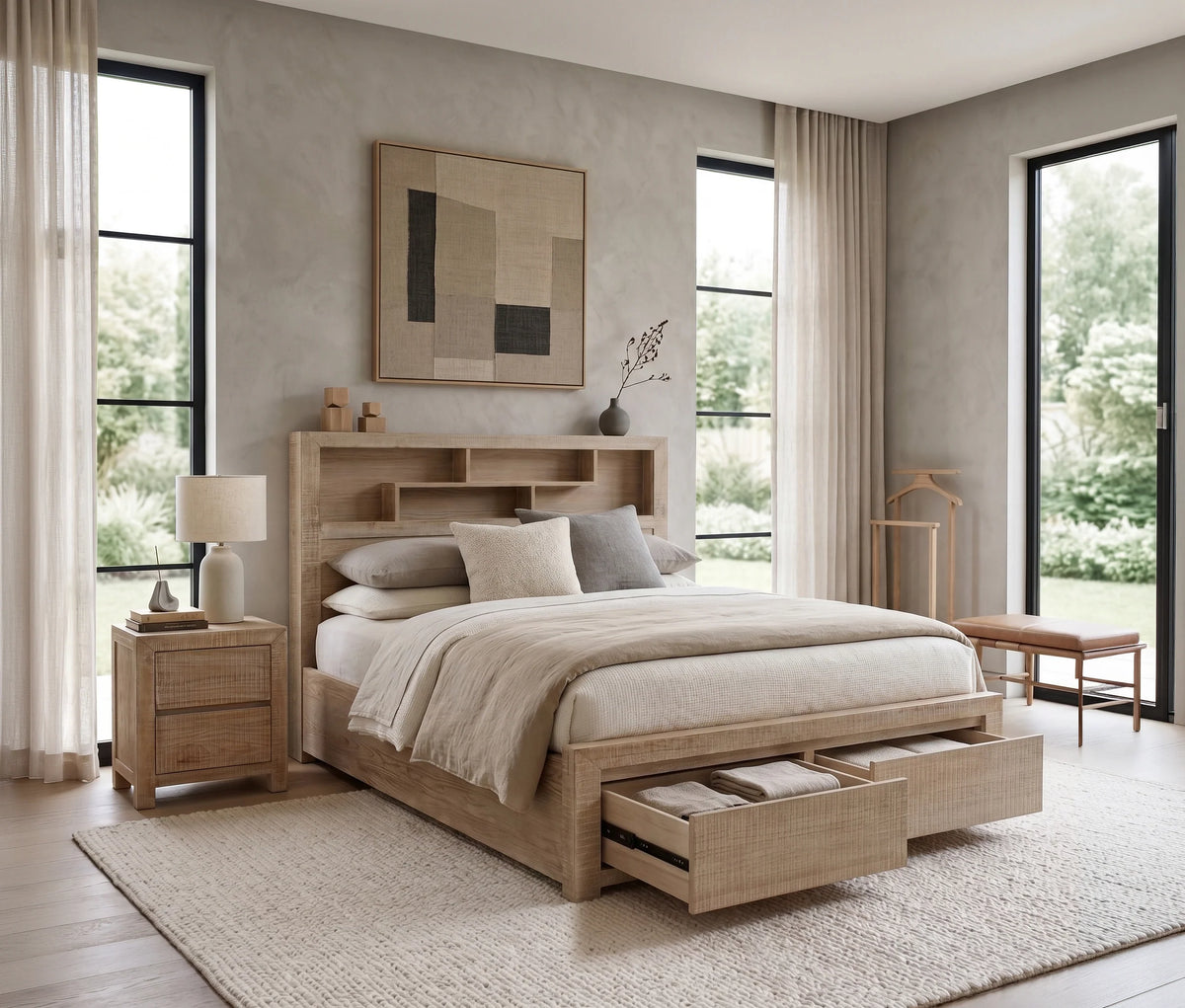 Lucas Bed 2 Drawer with Bookcase Headboard