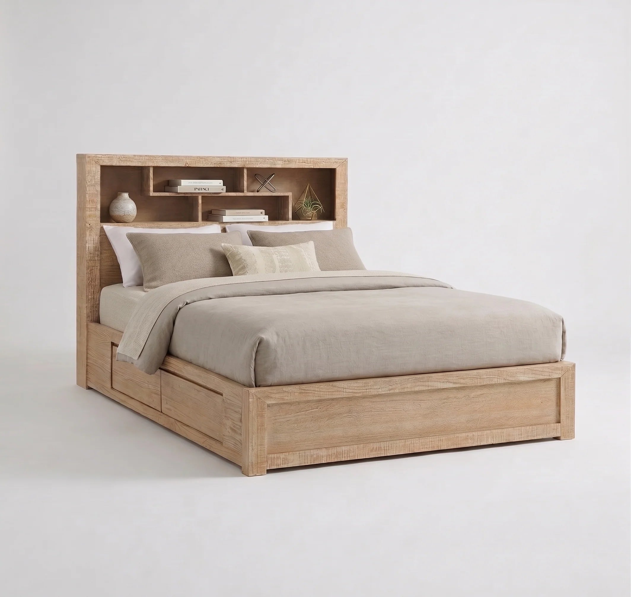 Lucas Bed 4 Drawer with Bookcase Headboard