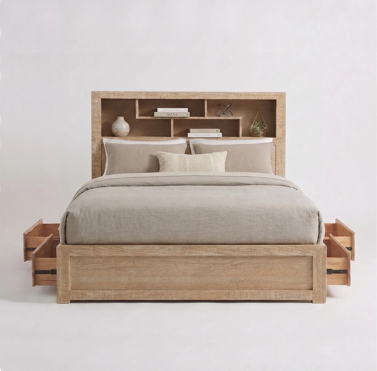 Lucas Bed 4 Drawer with Bookcase Headboard