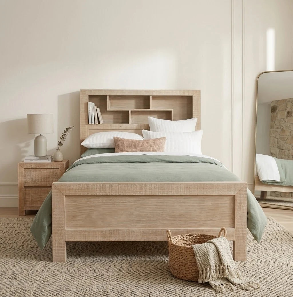 Lucas King Single Bed with Bookcase Headboard