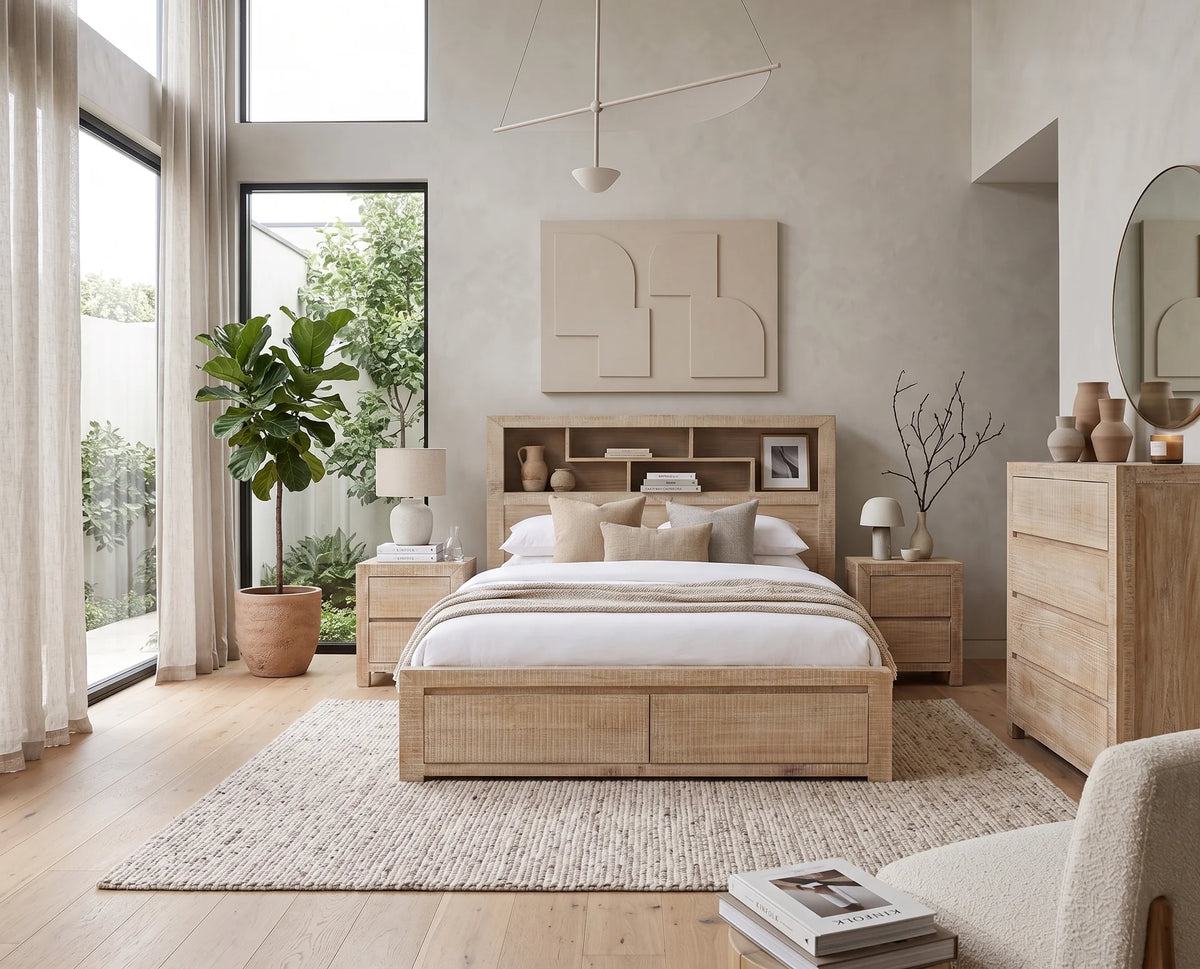 Lucas Bed 2 Drawer with Bookcase Headboard