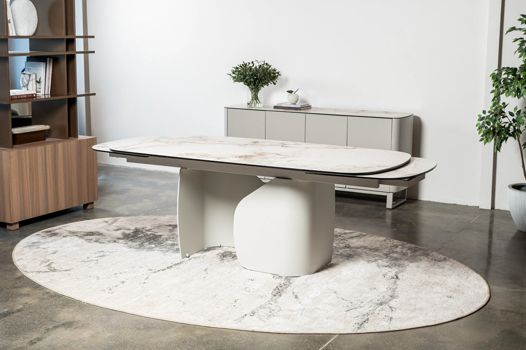 Messina Extension Dining Table Milan White Marble