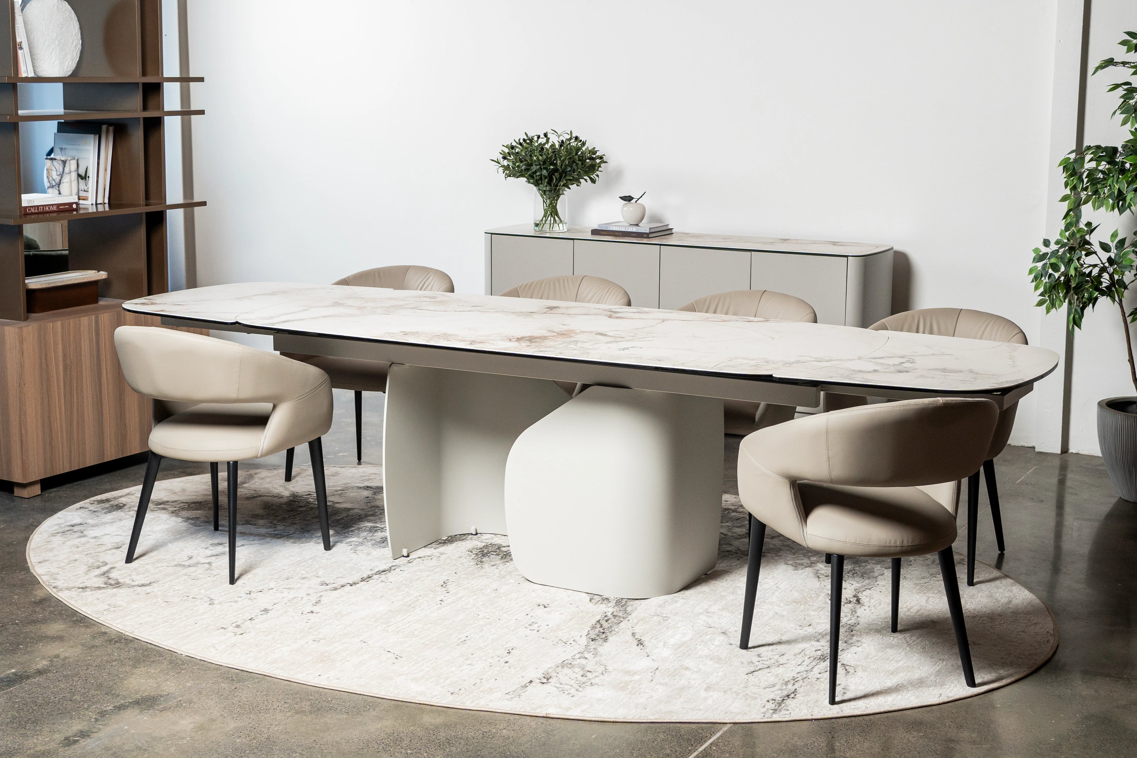 Messina Extension Dining Table Milan White Marble
