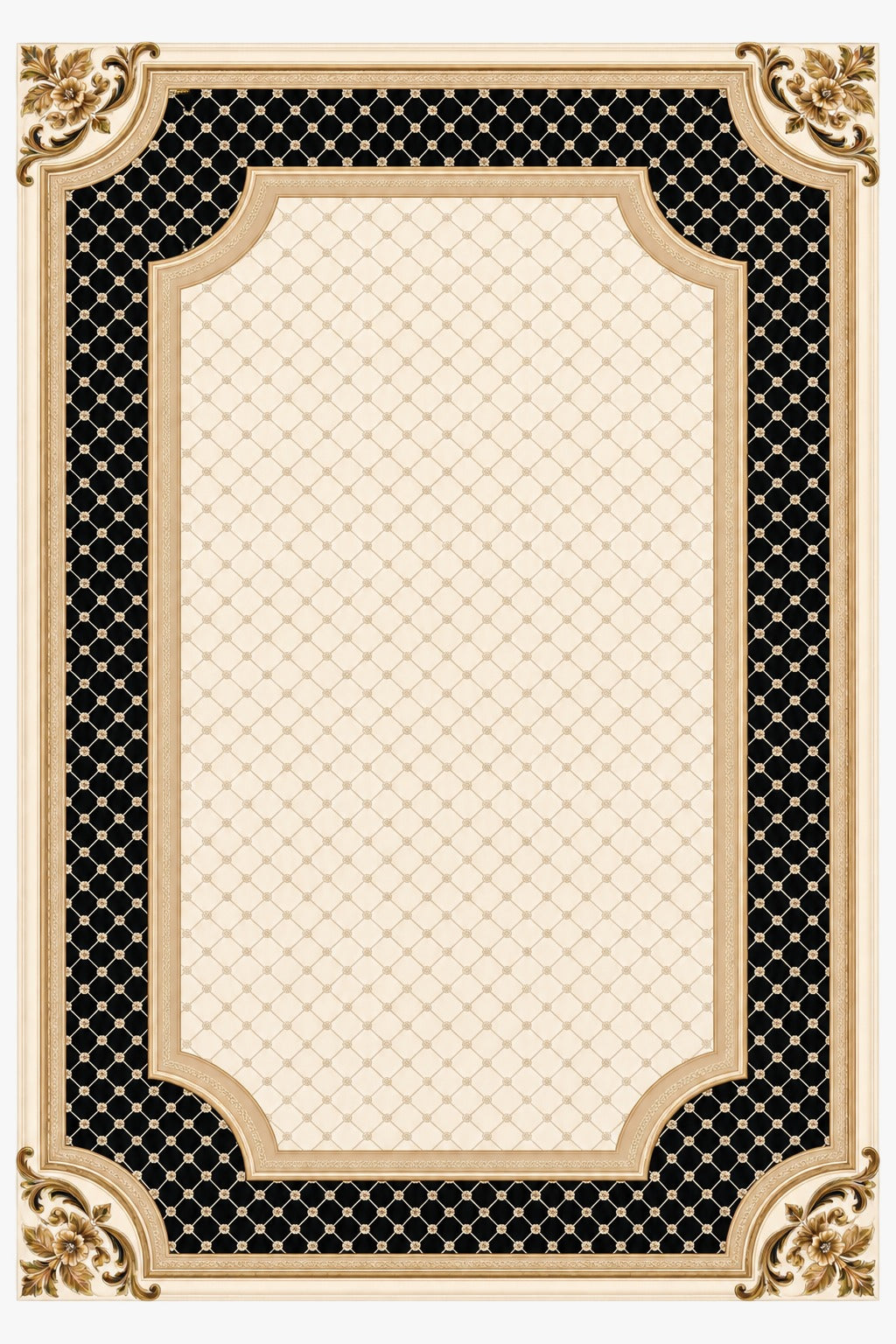 Ornate Ivory & Black Royal Lattice Rugs 10pcs Rugs