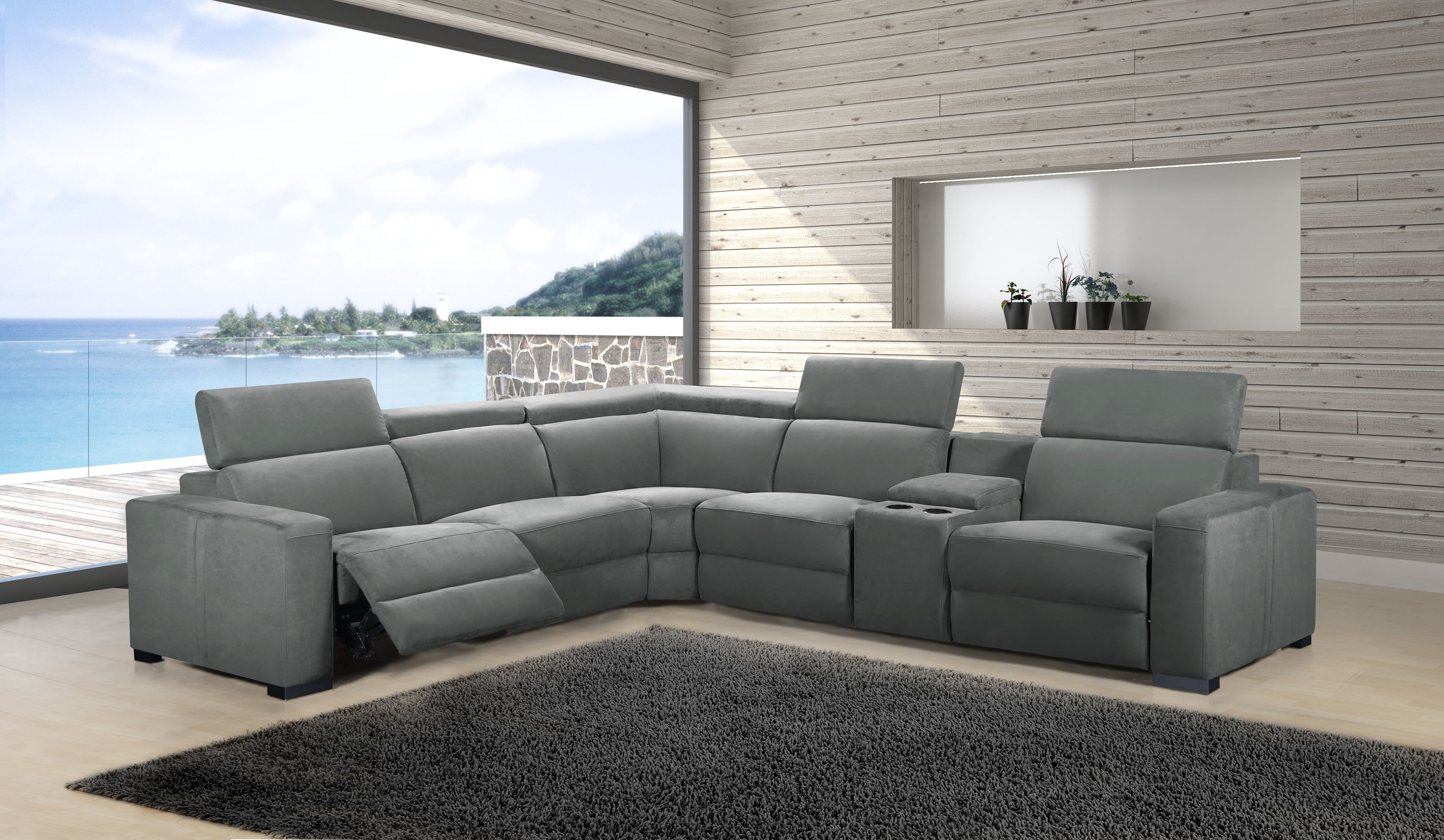 Tripoli Modular Leather Sectional Sofa - Light Grey