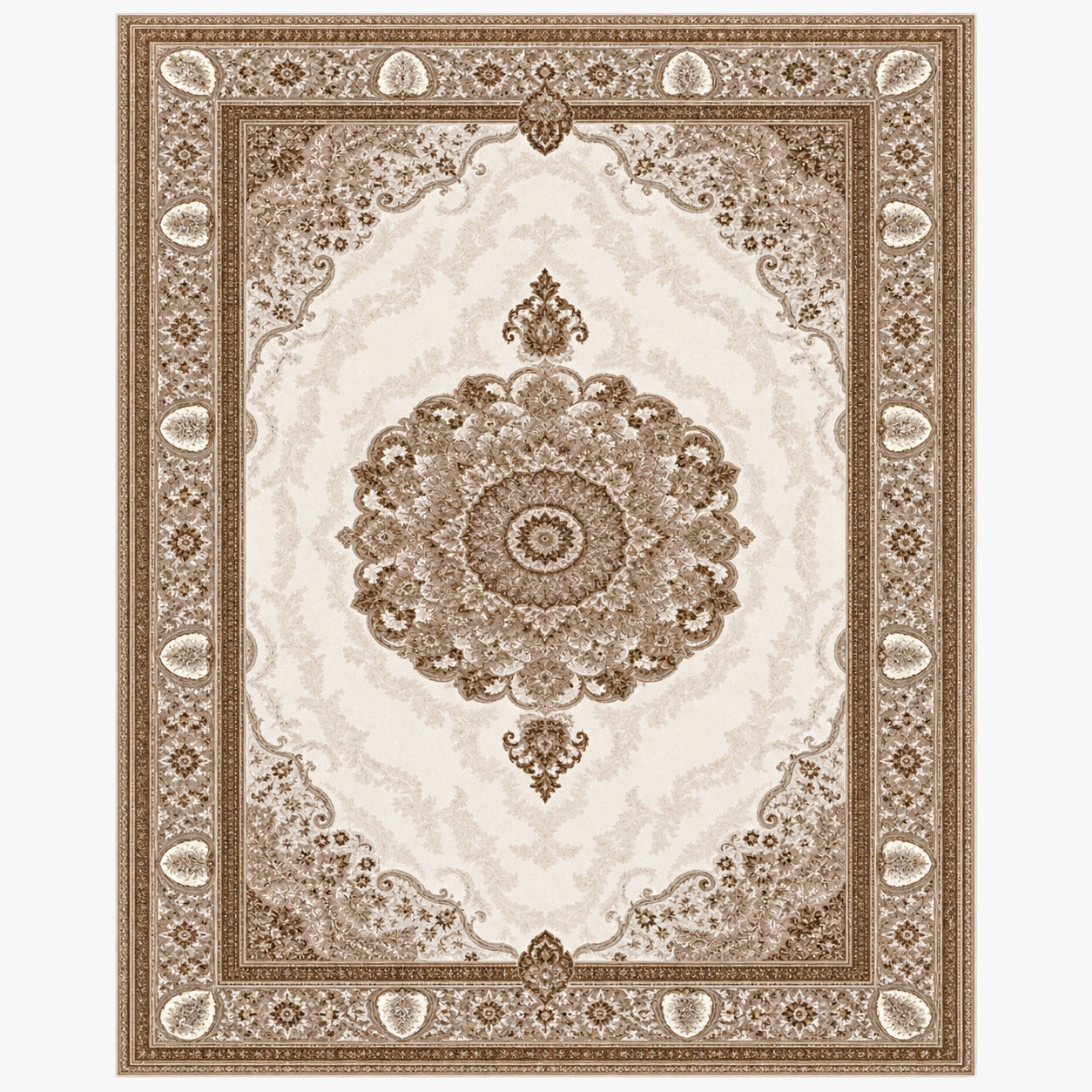 Royal Heritage Beige & Brown Persian Medallion Area Rug 10pcs Rugs