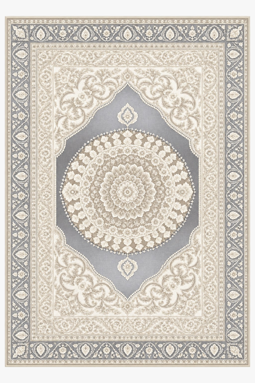 Royal Silver & Ivory Floral Medallion Area Rug 10pcs Rugs