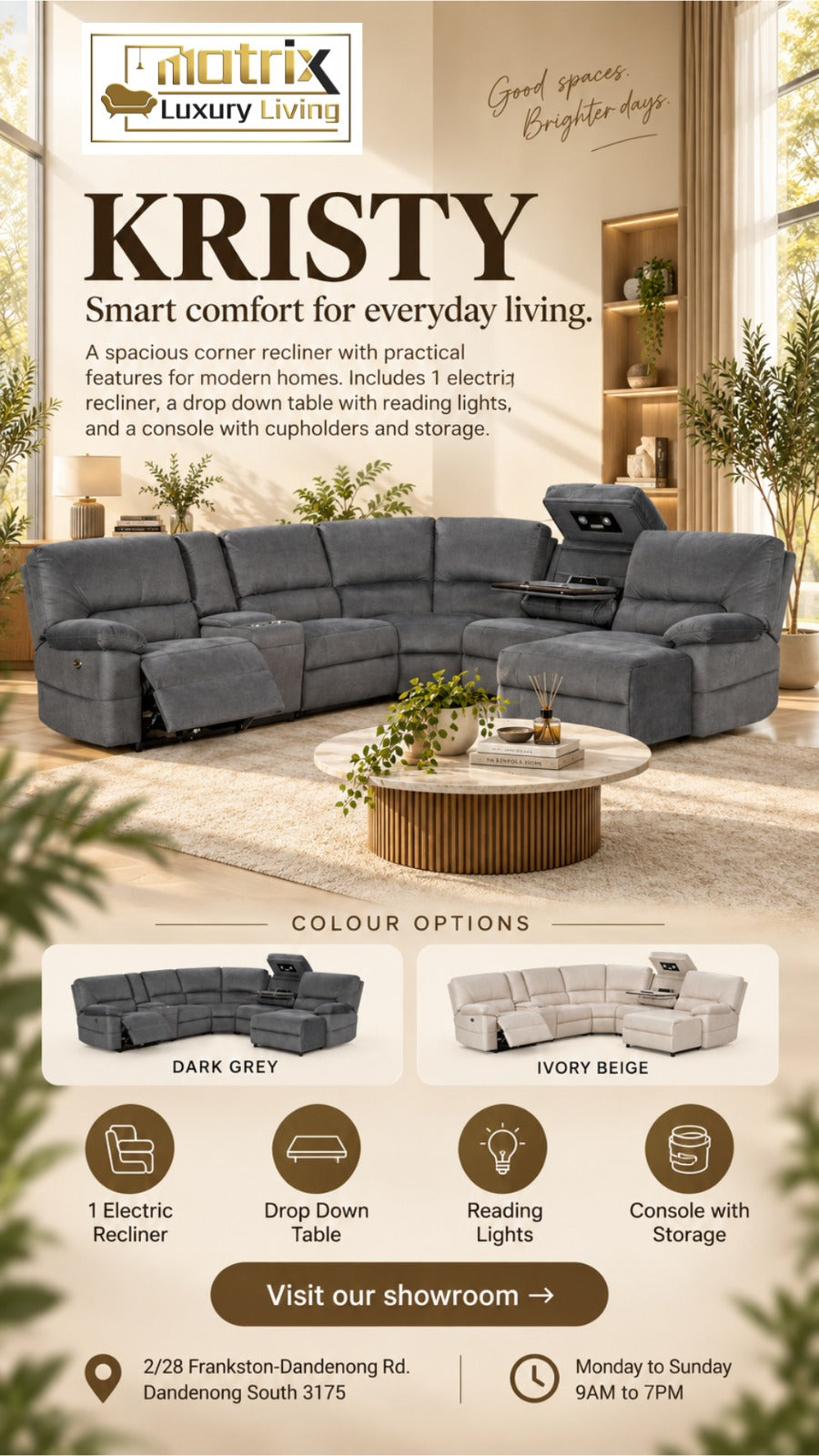 Kristy Electric Recliner Corner Sofa