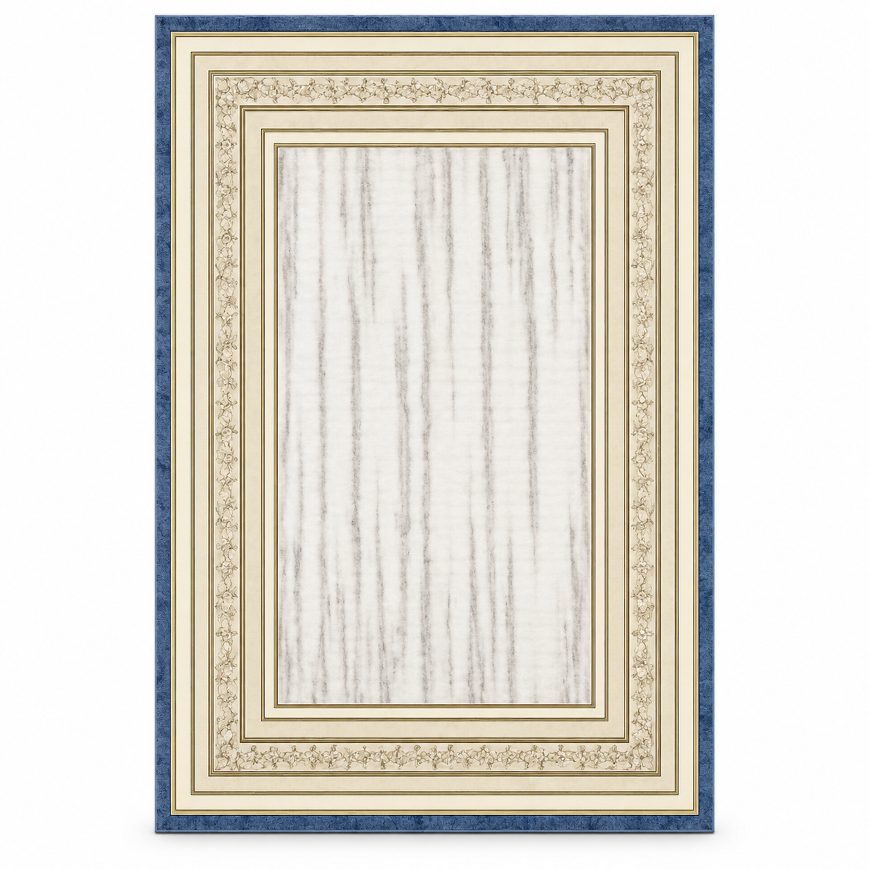 Authentic Persian rug 19884, full cream and blue border design shown in 200 x 300 cm proportions