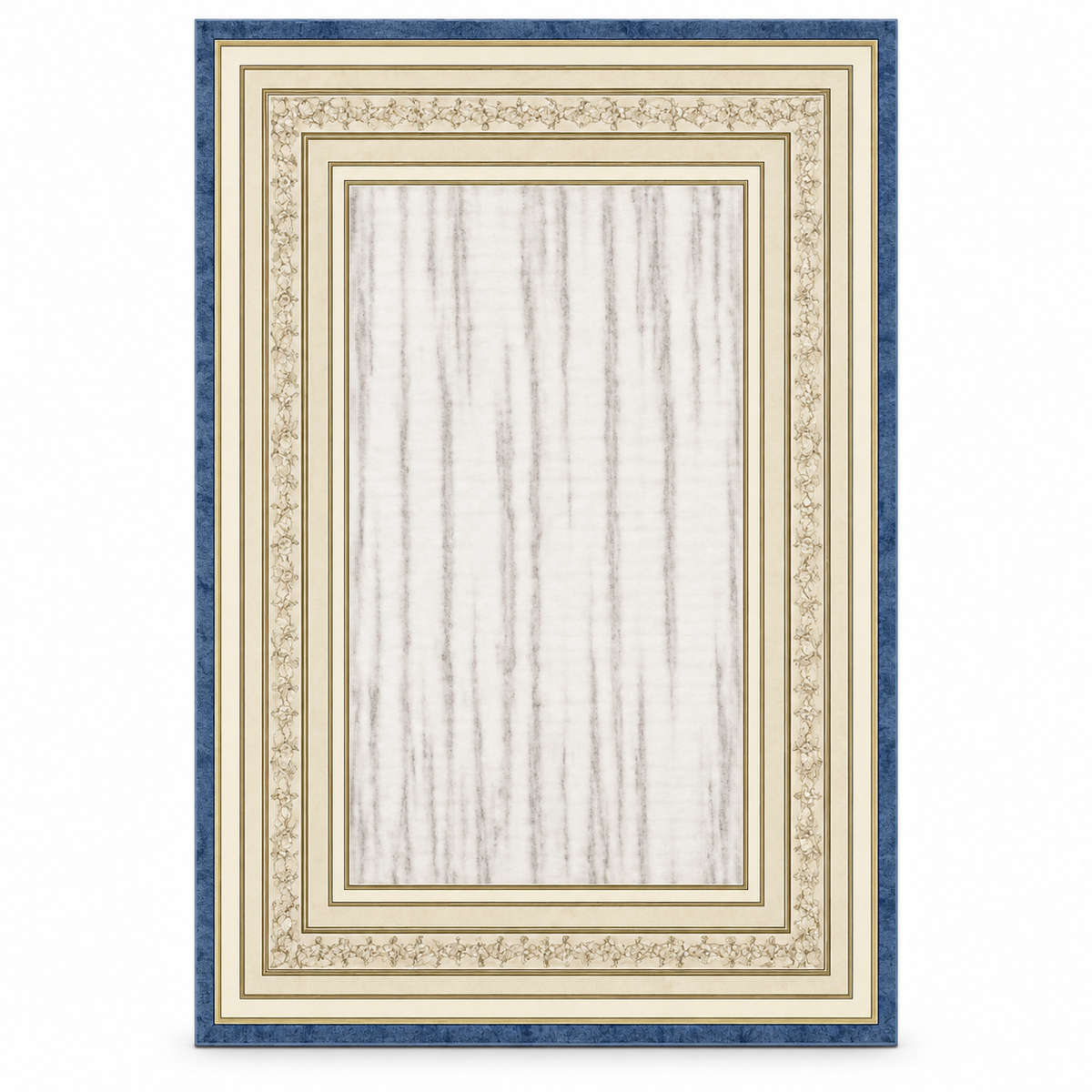 Authentic Persian rug 19884, full cream and blue border design shown in 200 x 300 cm proportions