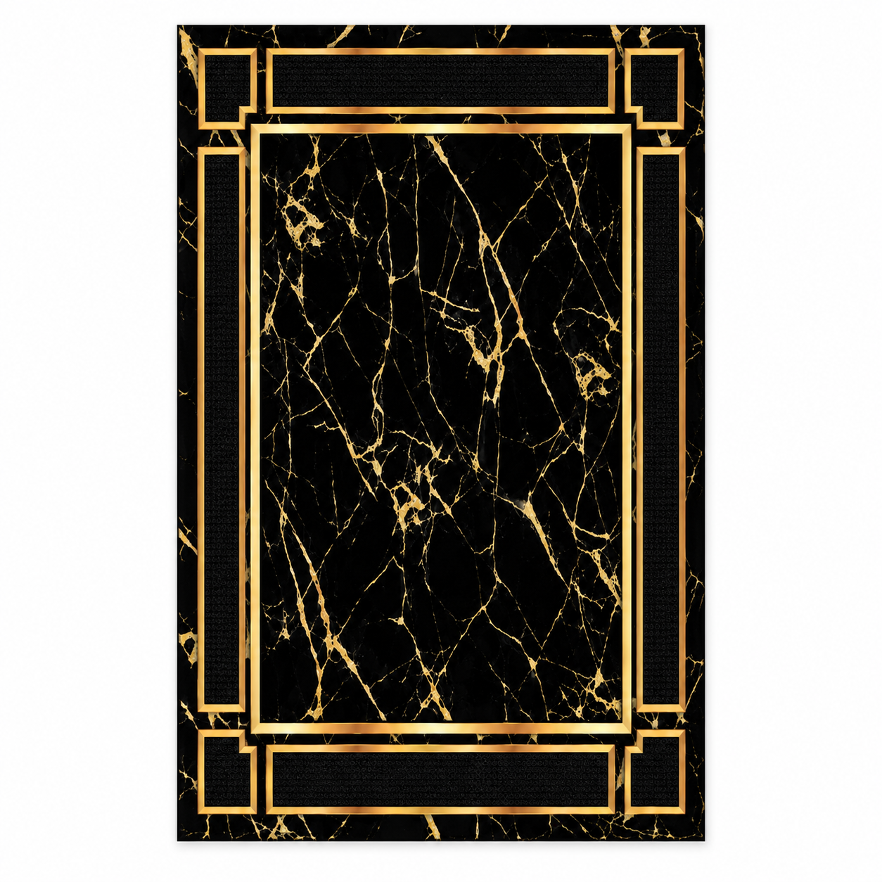Luxury Black Marble Geometric Area Rug 10pcs 19967, complete rug design in 200 x 300 cm proportions