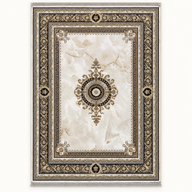 Cream Zhinus Rugs 12689, complete cream black and gold medallion rug in 200 x 300 cm proportions