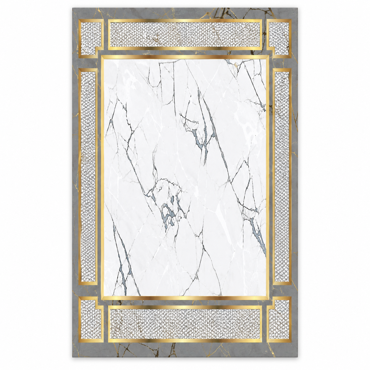 Gray Marble Crystal Border Rug  10pcs 19964, complete rug design in 200 x 300 cm proportions