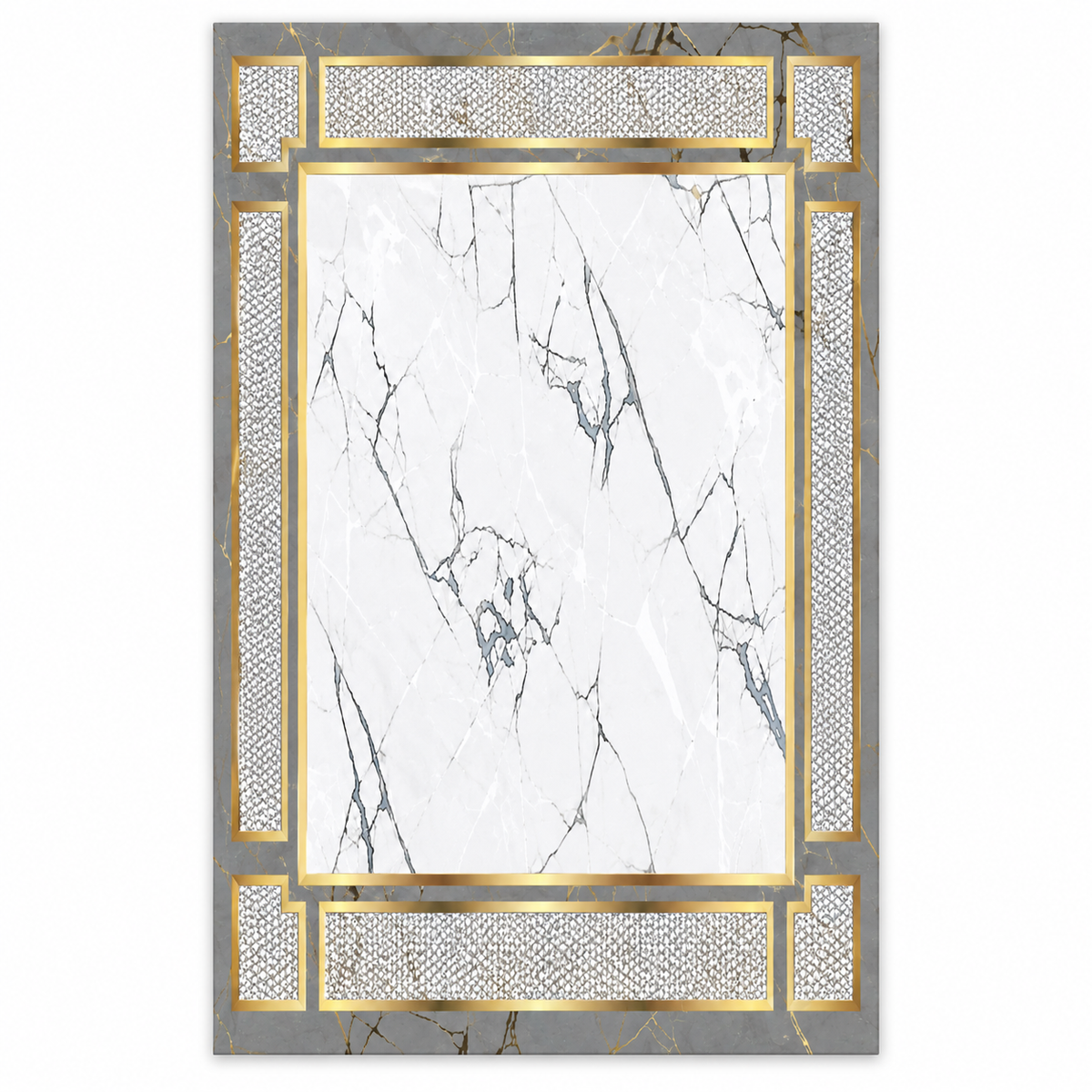 Gray Marble Crystal Border Rug  10pcs 19964, complete rug design in 200 x 300 cm proportions