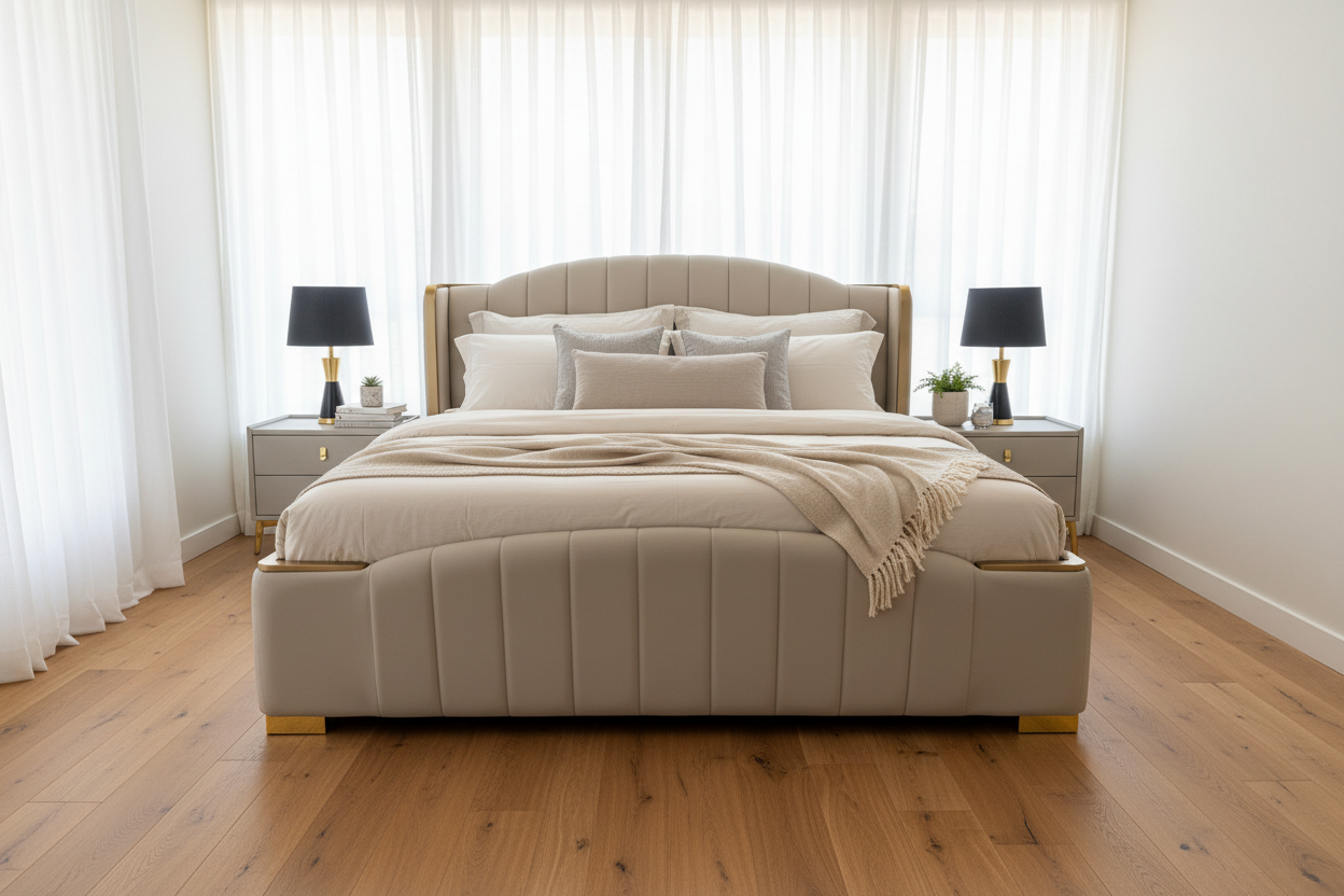Luxury bed in a modern bedroom setting