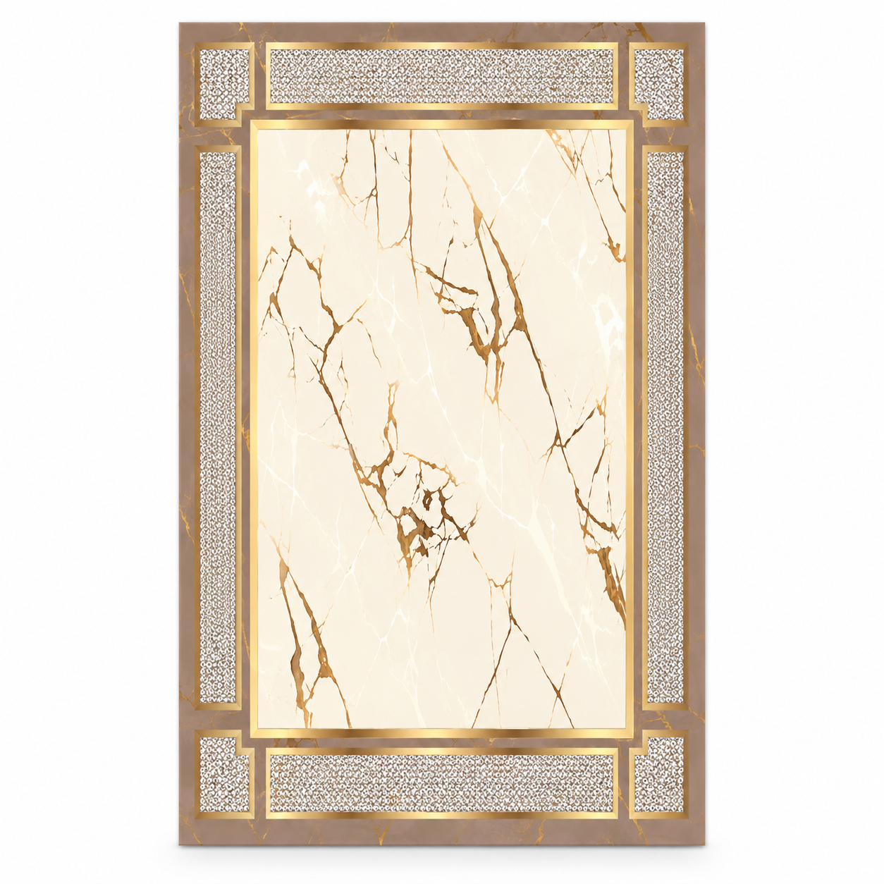 Ivory Marble Crystal Border Rug  10pcs 19963, complete rug design in 200 x 300 cm proportions