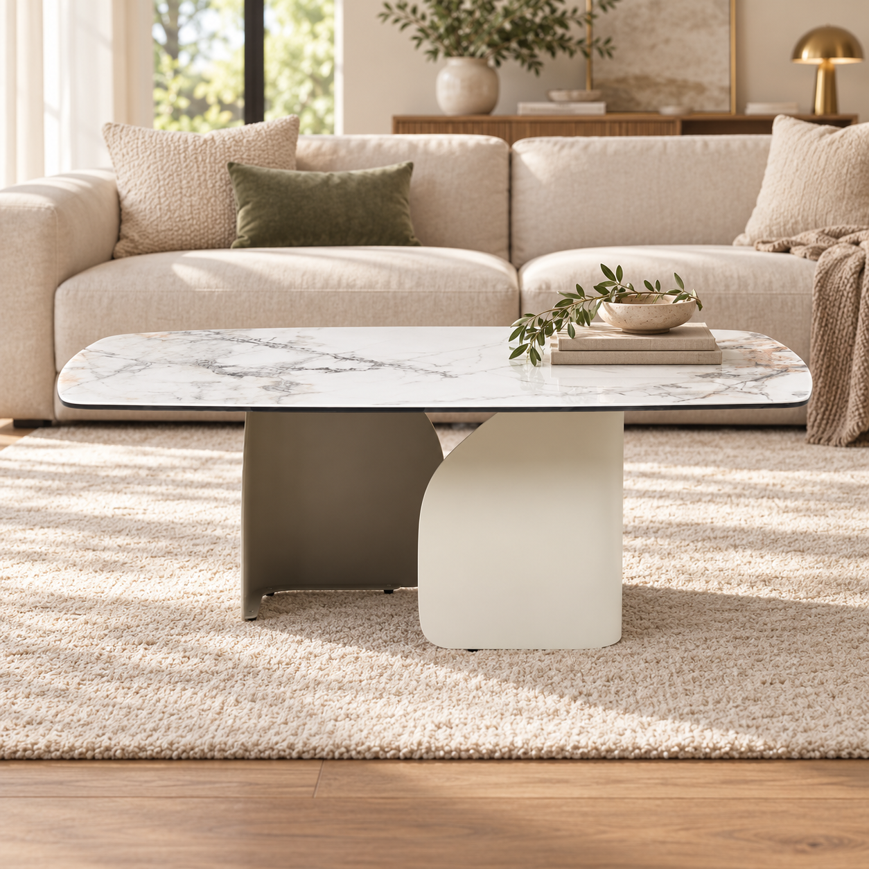 Messina Coffee Table Milan White Marble in a contemporary living room