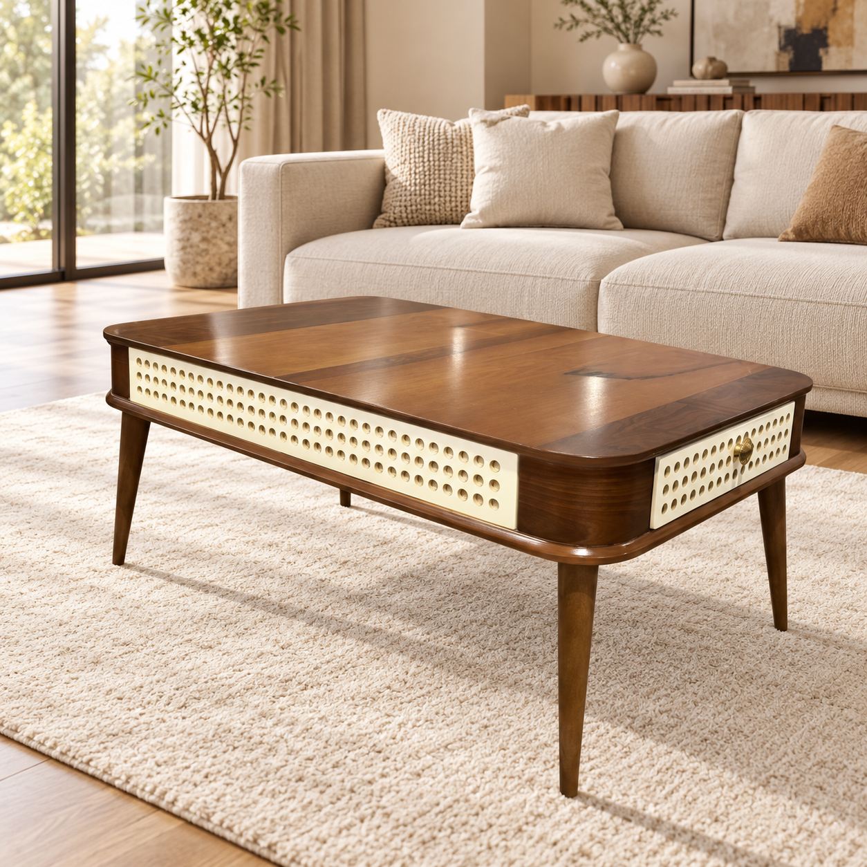 Rectangular Wood Coffee Table in a contemporary living room