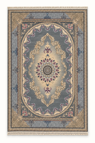 Worlds Dolphin Matrix Rugs 12665, complete grey and gold Persian medallion rug in 200 x 300 cm proportions