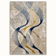 Turkish Matrix Rugs 12666, complete navy gold and ivory curved-line rug in 200 x 300 cm proportions