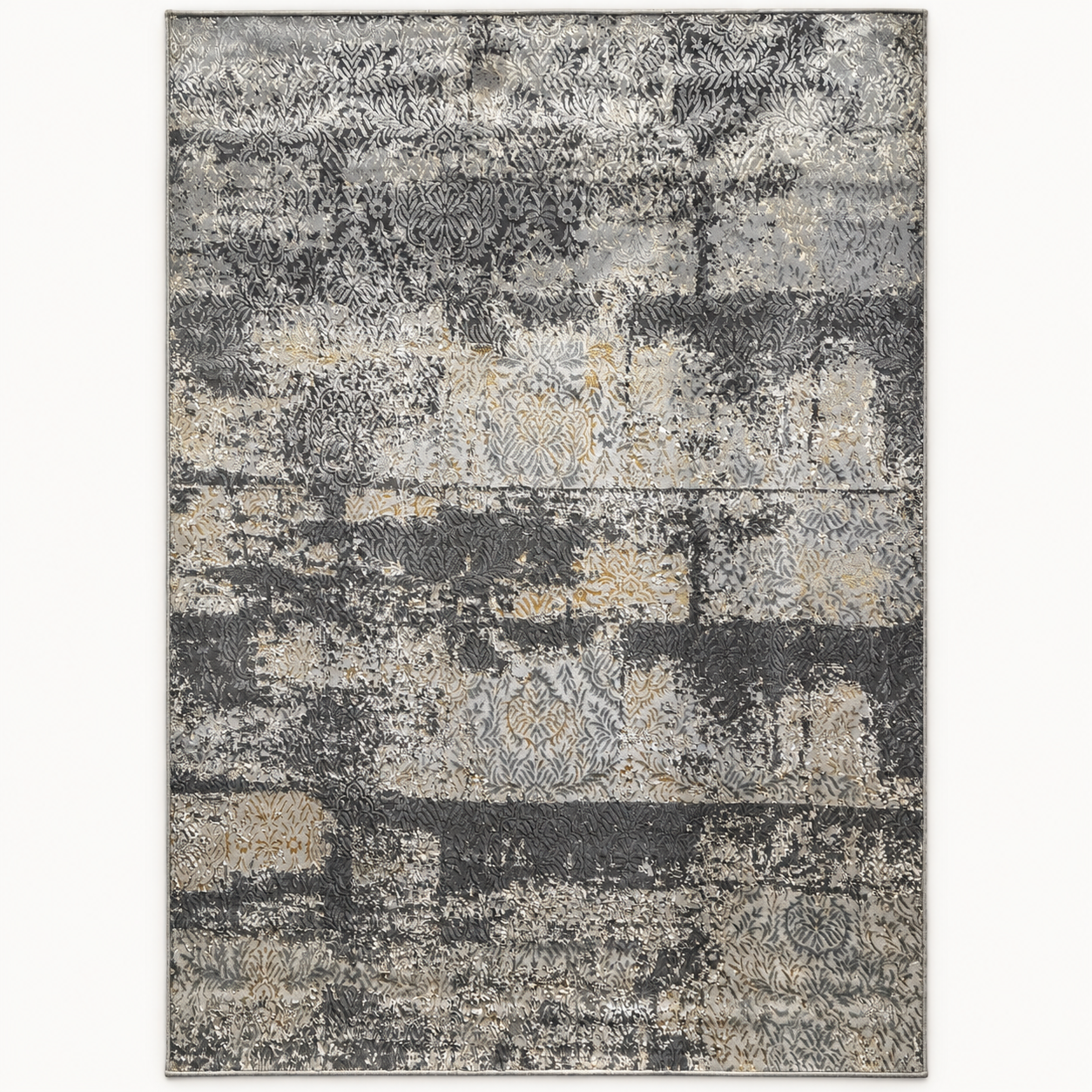 Turkish Matrix Rugs 12668, complete grey distressed damask rug in 200 x 300 cm proportions