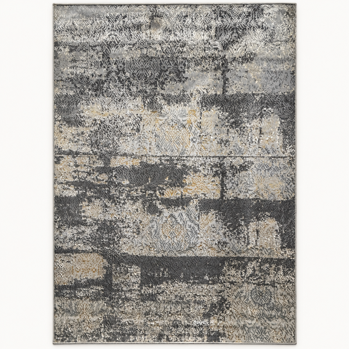 Turkish Matrix Rugs 12668, complete grey distressed damask rug in 200 x 300 cm proportions