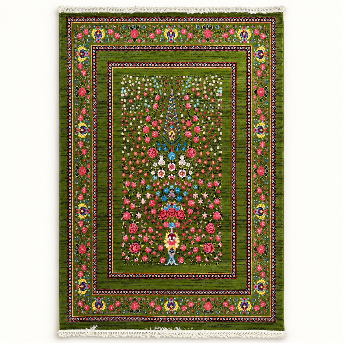Green Lucky Matrix Rugs 12669, complete green floral rug in 200 x 300 cm proportions