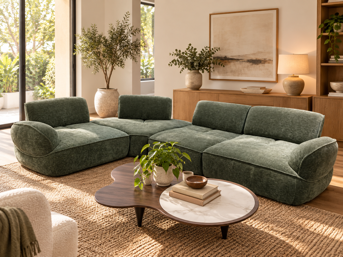 Model 312 sofa in an illustrative living room; pictured colour and configuration only