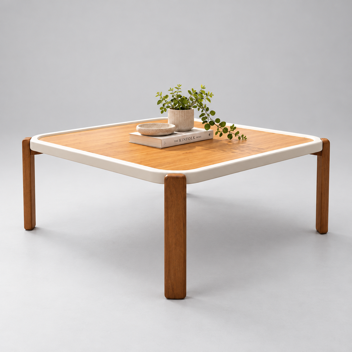 Square Wooden Coffee Table in a clean studio setting
