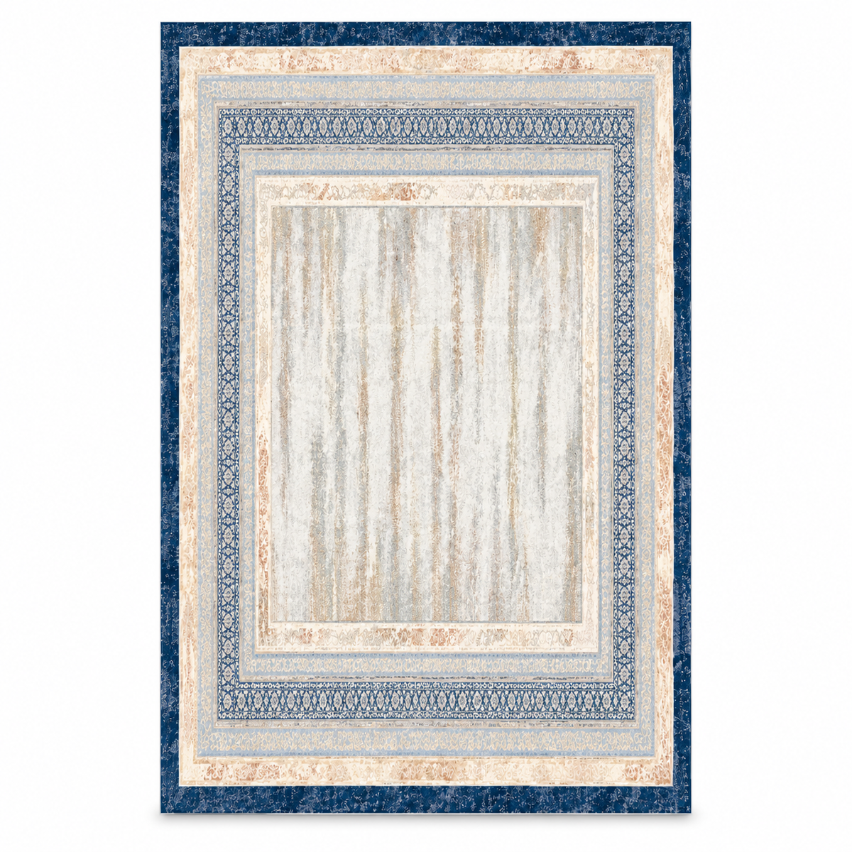 Navy Heritage Border Rug 10pcs 19885, complete rug design in 200 x 300 cm proportions