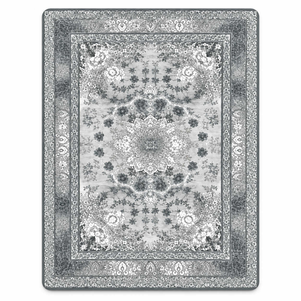 Silver Heritage floral medallion rug 11, complete silver-grey pattern on a clean white background