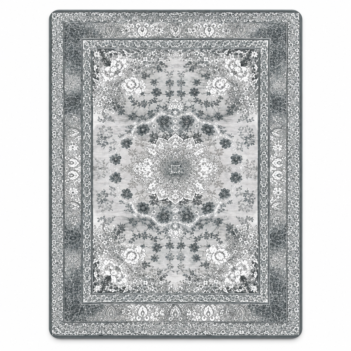Silver Heritage floral medallion rug 11, complete silver-grey pattern on a clean white background